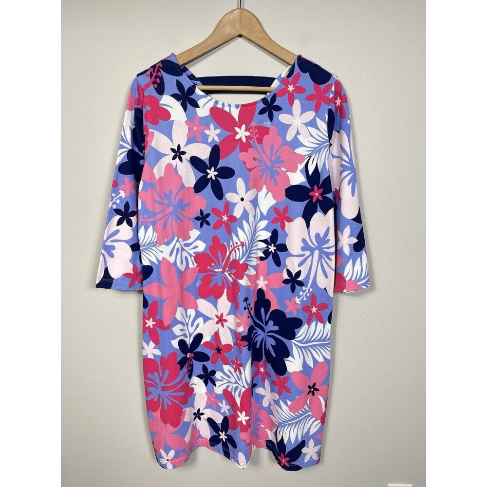 Ana Clare Dress Women XL Pink Blue Floral Knee Length 3/4 Sleeve Active Cotton